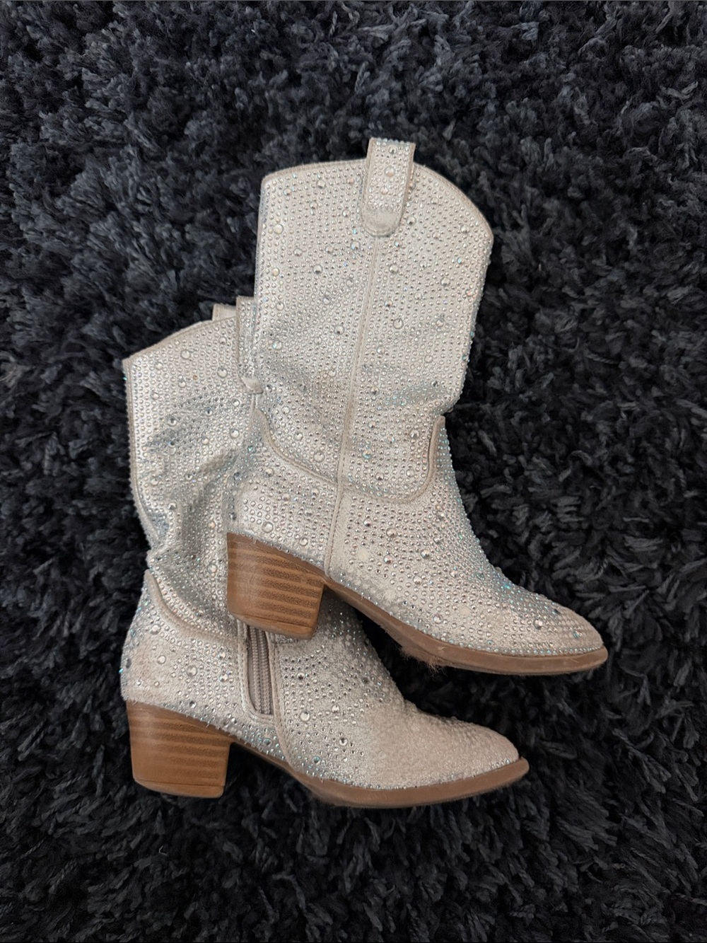 Forever Girls Sparkling Crystal White Cowgirl Boots Size 10